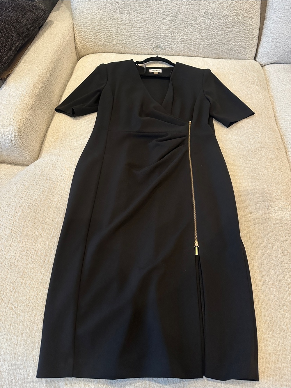 Calvin Klein Black Midi Dress with Gold Zip Accent
